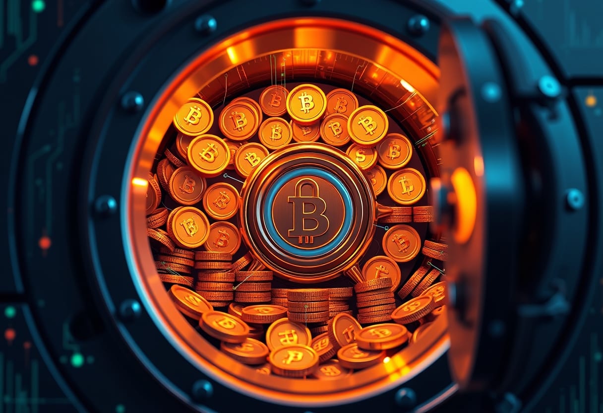 Representing the secure channeling of insurance capital into digital assets.