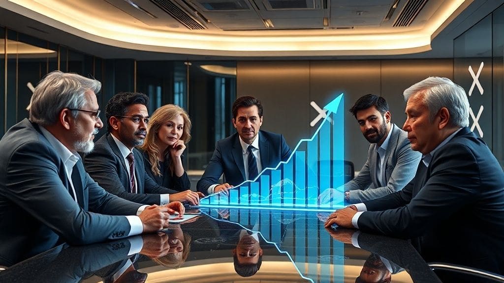 Middle 1: Observing sophisticated investors analyzing upward market trends.