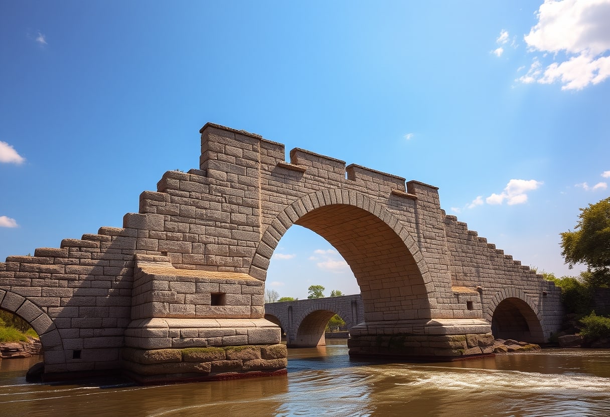 A sturdy stone bridge symbolizing XRP's overcoming of past regulatory and market challenges.