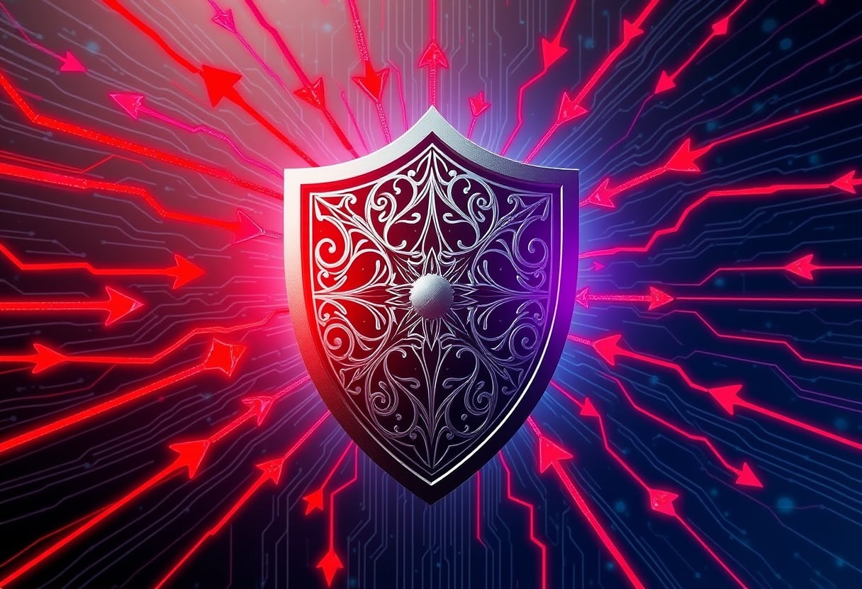 Deflecting incoming threats, a digital shield protects against aggressive cyberattacks.