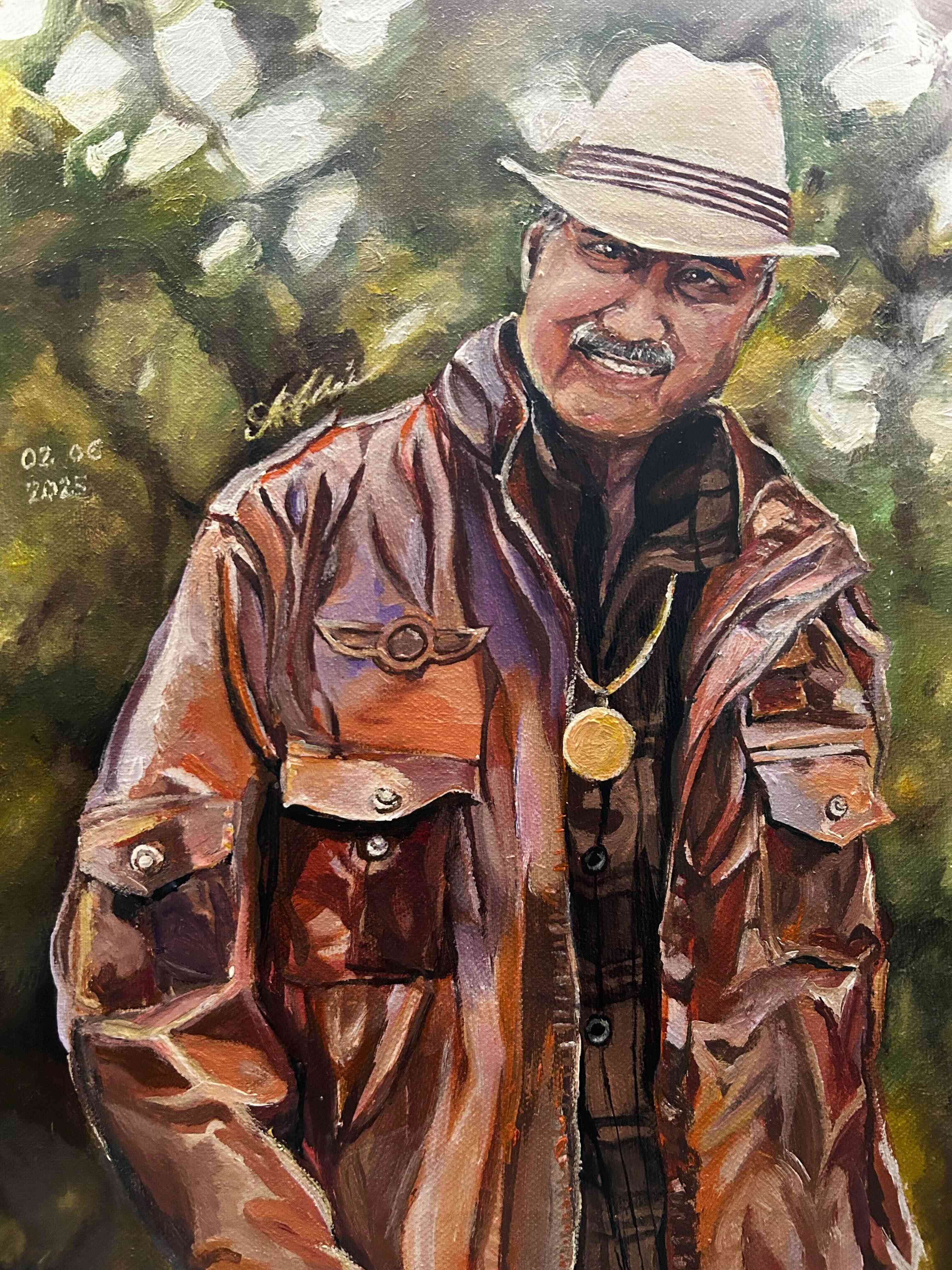 Portrait of a friend's late father painted in full-color vibrance.