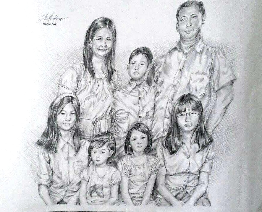 Drawing of a family of seven.