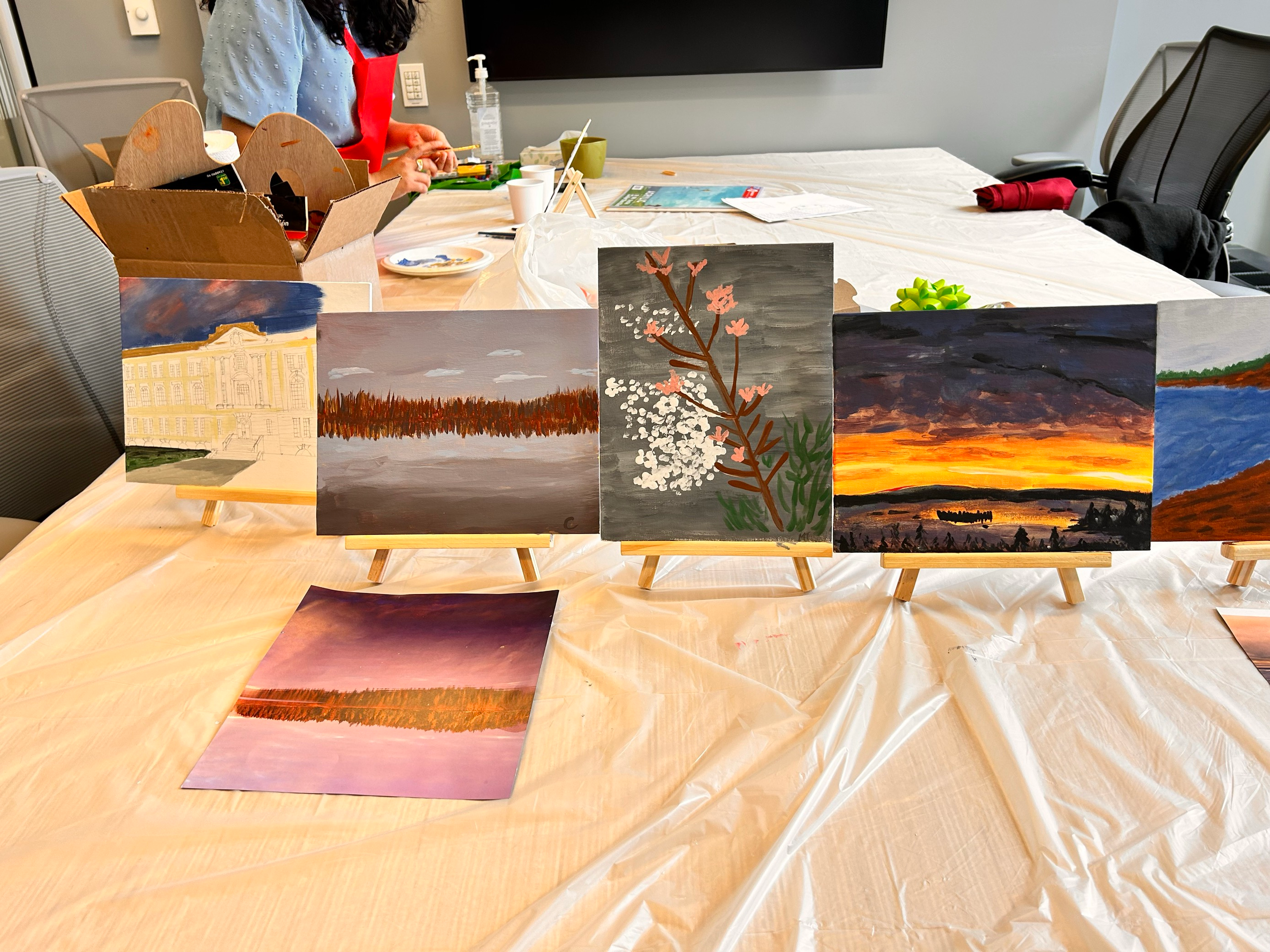 A set of finished paintings of Canadian-inspired landscapes and objects.