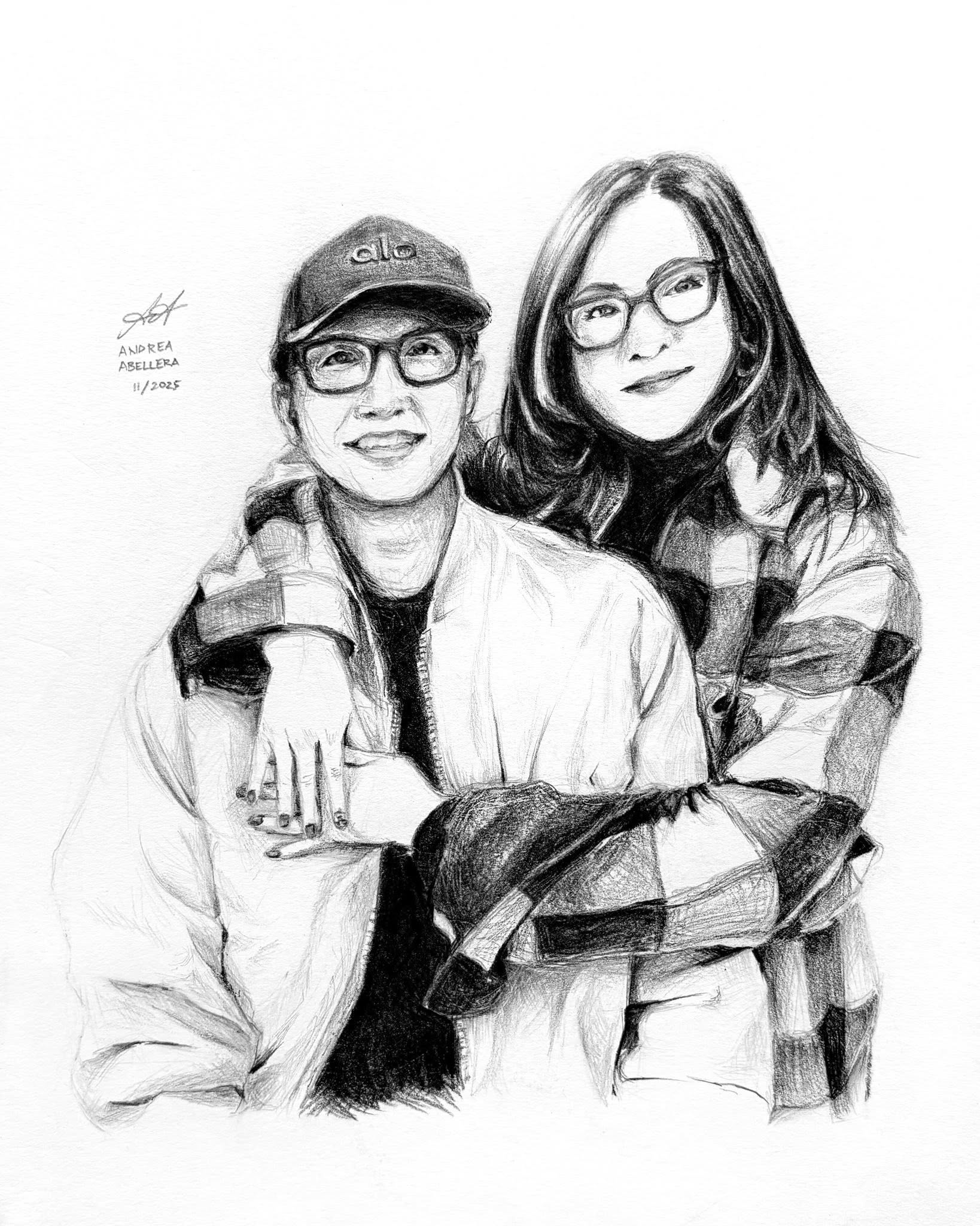 Half-body graphite drawing of a couple.