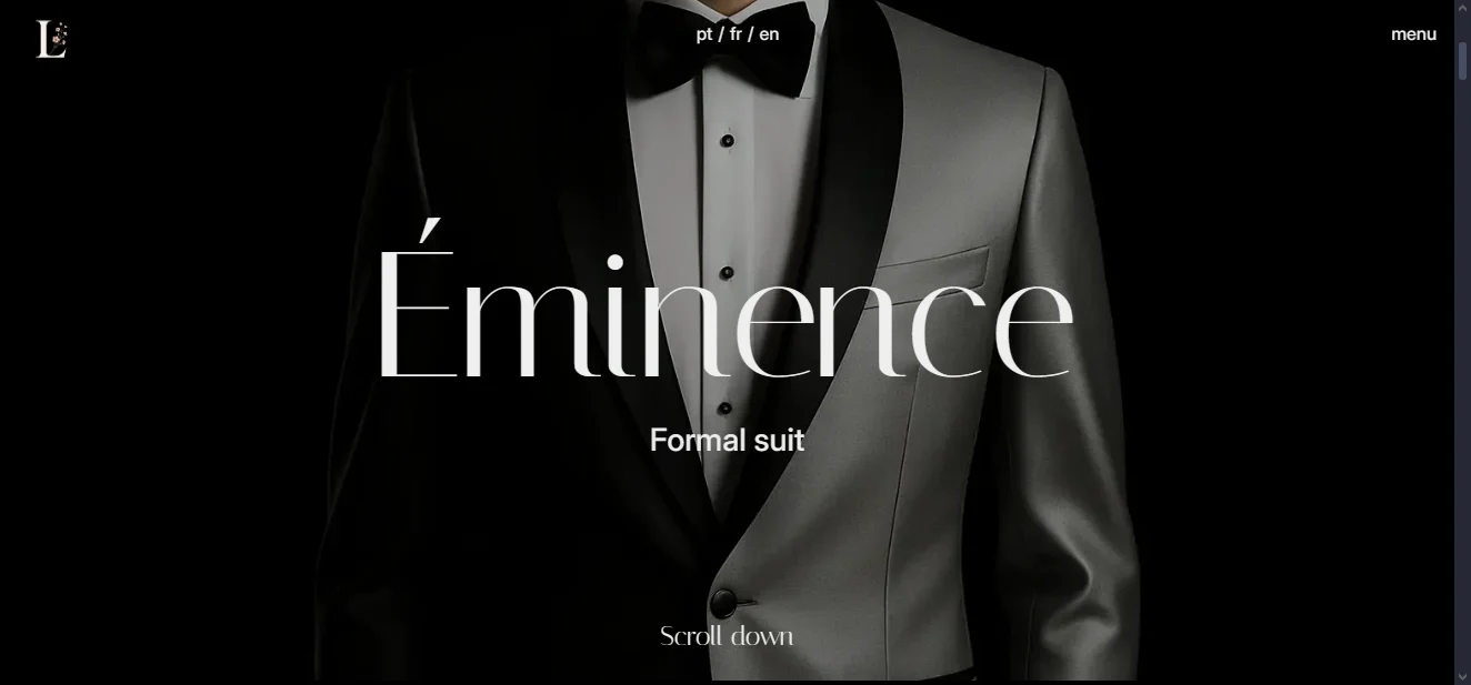 High-end fashion product showcase interface for Éminence, focusing on luxury fabrics and French elegance.