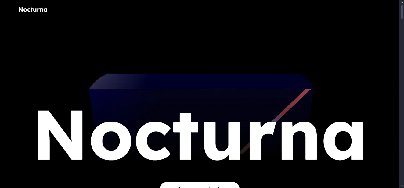 Dark and immersive homepage interface for Nocturna, featuring elegant typography and noir aesthetics.