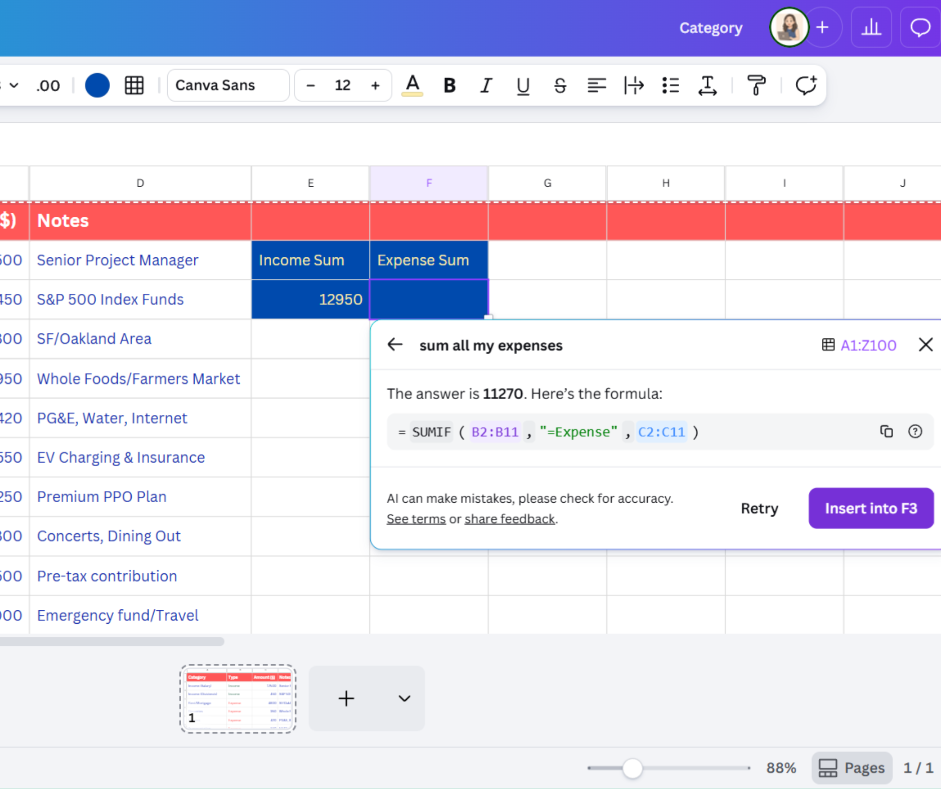 Magic Formula in Canva Sheet