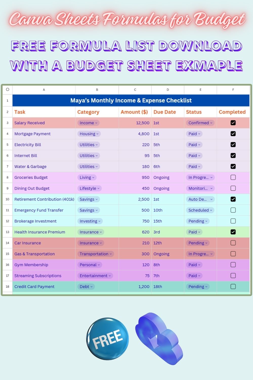 Canva Sheets Budget Template