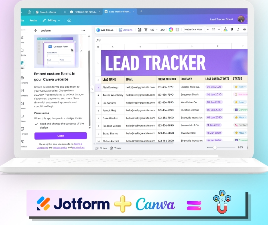 Canva AI Jotform for lead magnet generation