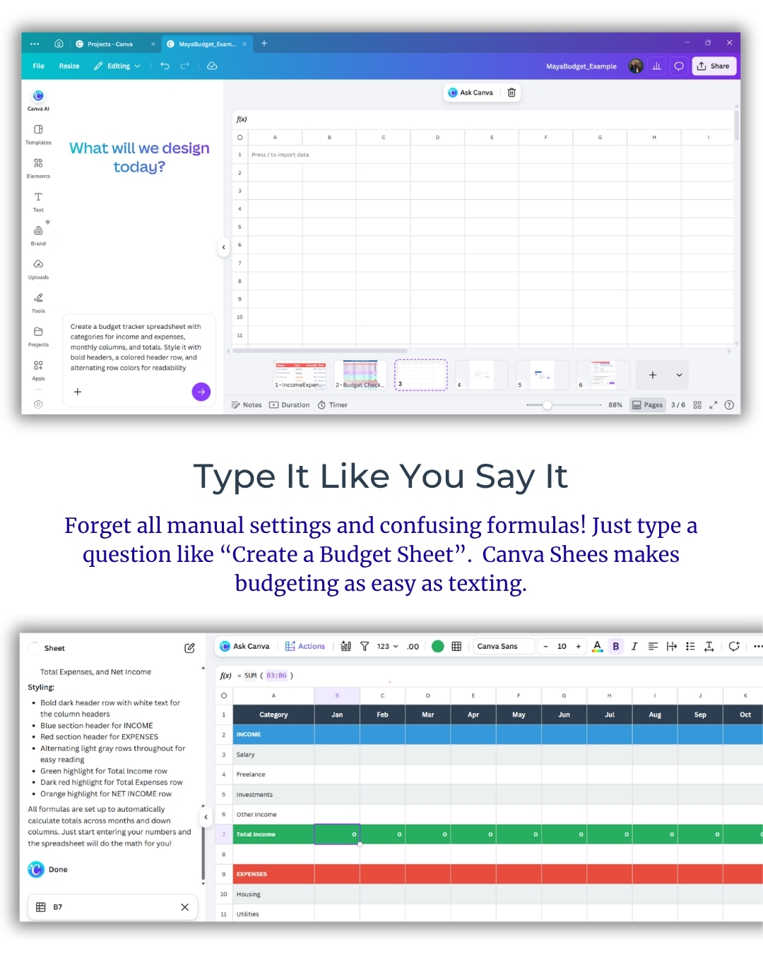 Canva AI 2.0 Conversationl Design for Finance Tracking