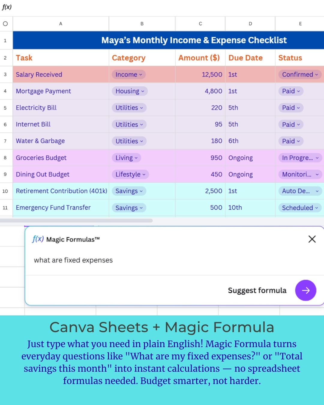 Magic Formulas in Canva Sheet