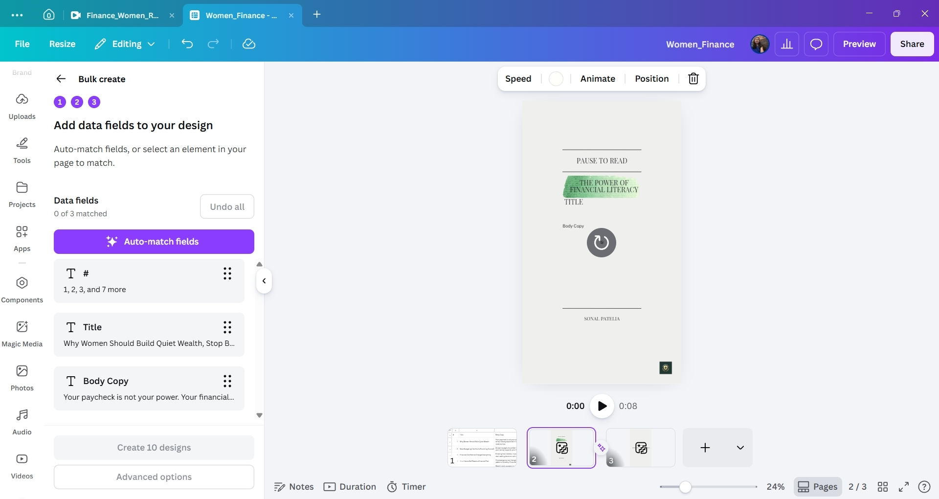 Auto match option of Canva Sheet Bulk Create