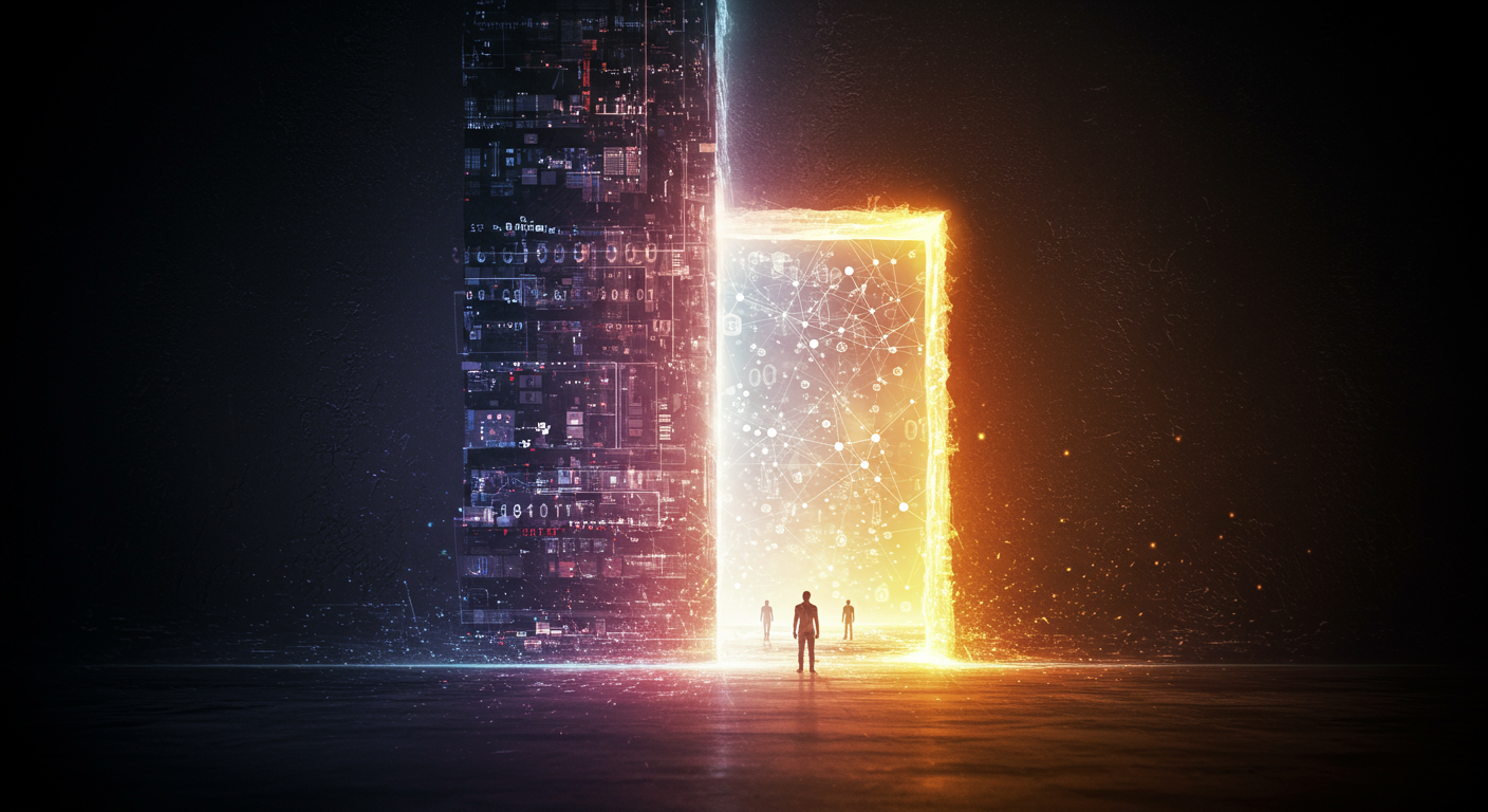 A visual representation of AI technology and Meta's branding.