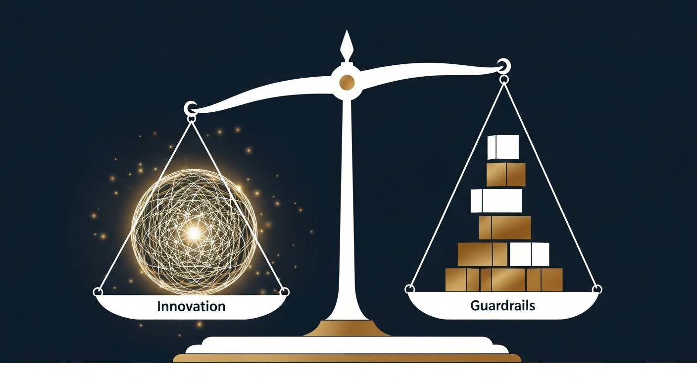 Illustration representing AI regulation and the evolving oversight environment in the context of the White House AI Action Plan.