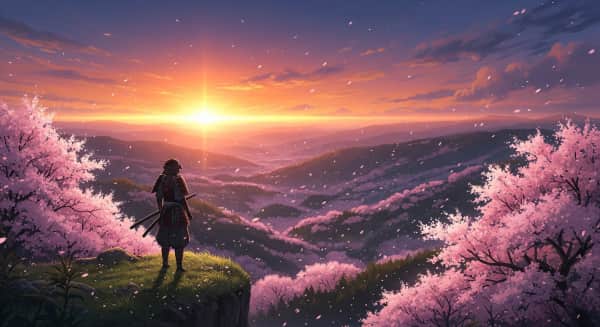 Samurai’s Dawn – A Warrior Among Cherry Blossoms