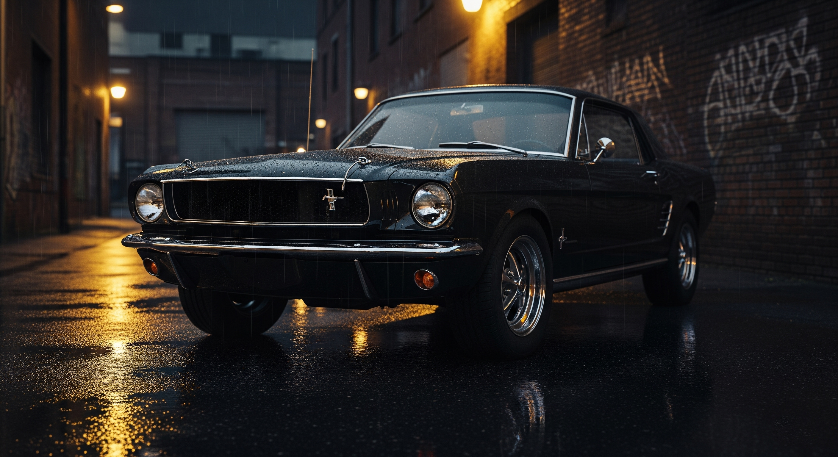 Retro Muscle in a Rainy Alley