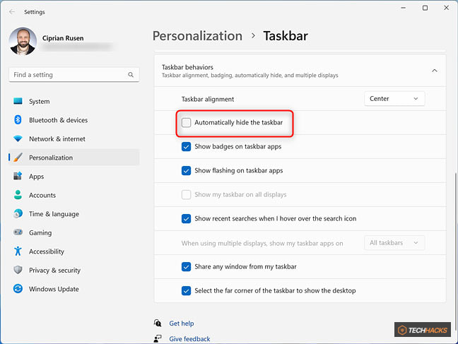 Cách ẩn/bỏ ẩn thanh Taskbar trên Windows 11