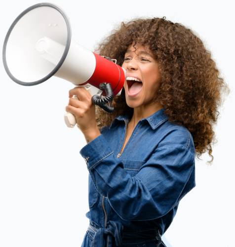 Girl shouting into a loudspeaker