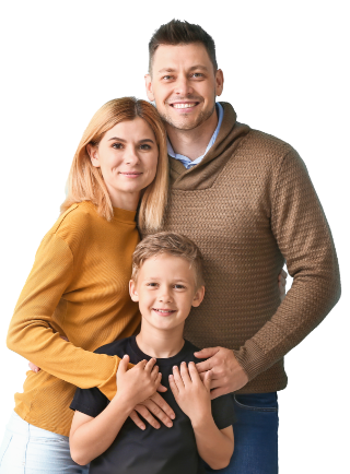 Young family hugging and smiling