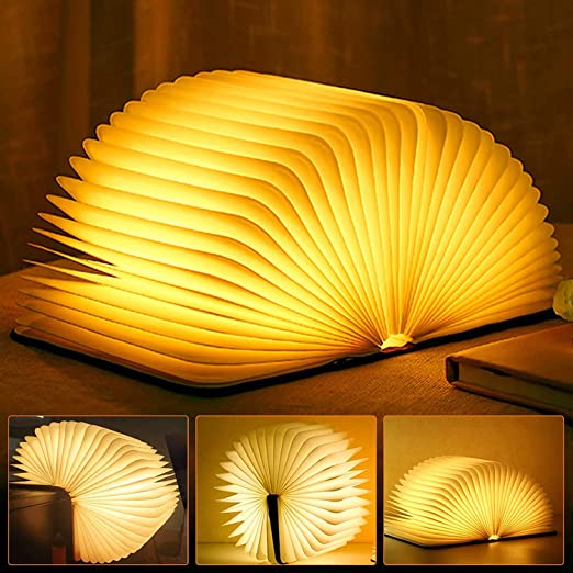 Folding Book Lamp – USB Rechargeable Wooden Table 