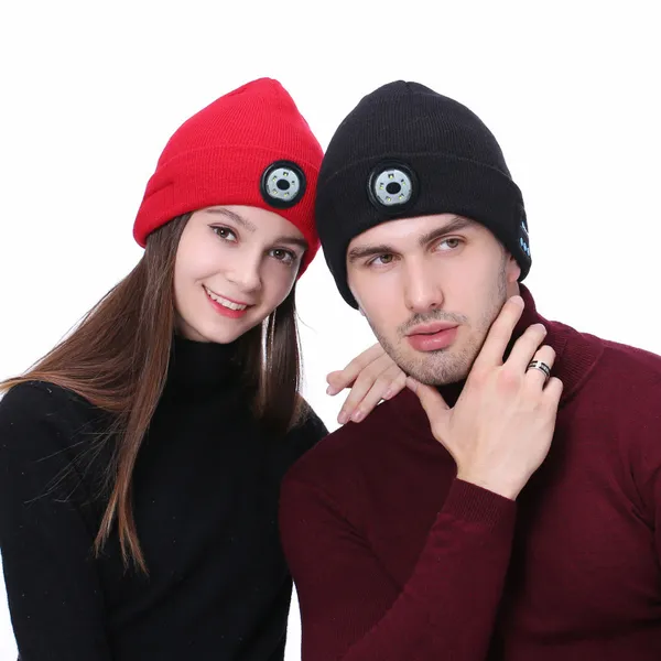 Unisex Bluetooth Beanie Hat with Light; Built-in S