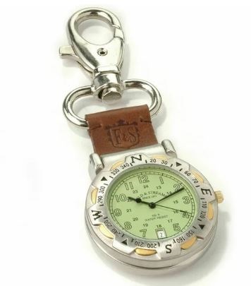 Field & Stream Camp Master Green Dial Multi-Function Compass Leather Pocket Watch