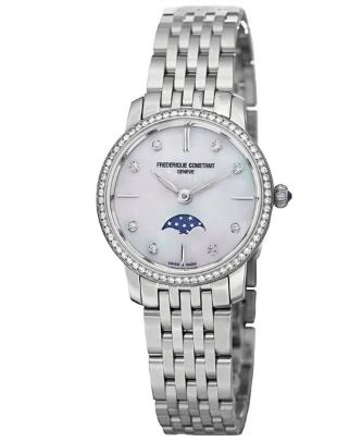 Frederique Constant Women's FC- 206MPWD1SD6B 'Slim Line' Mother of Pearl Diamond Dial Stainless Steel Watch