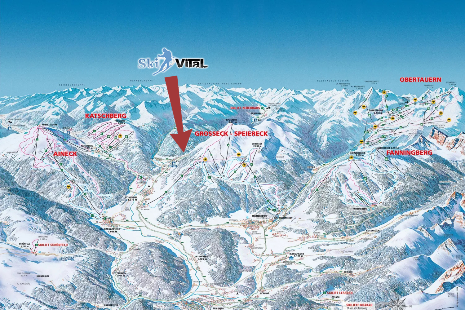 Map showing Ski Vital location and nearby ski areas