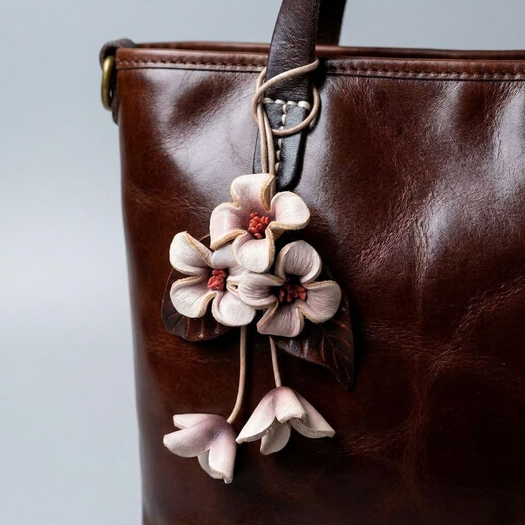 Handcrafted Leather Blossom Charm view 1