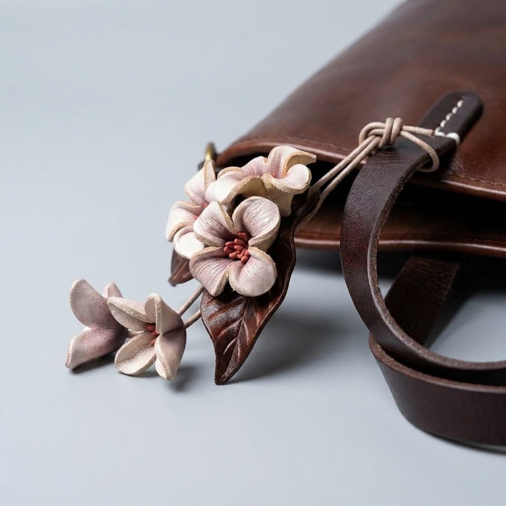 Handcrafted Leather Blossom Charm view 4
