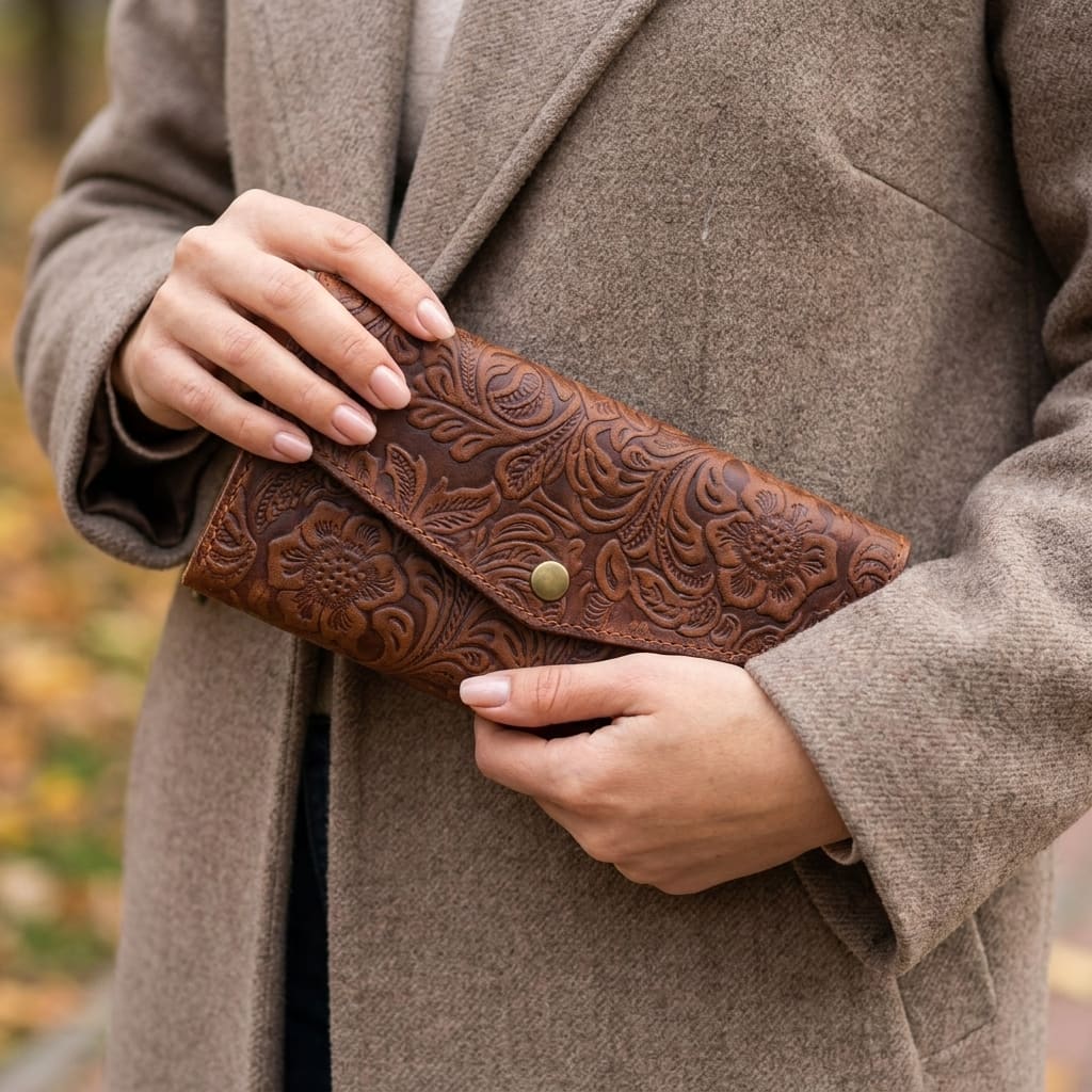 Handcrafted Tooled Leather Envelope Wallet view 7