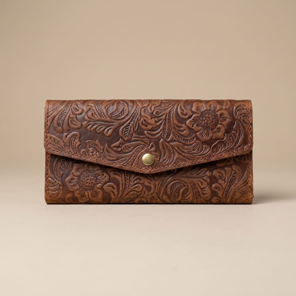 Handcrafted Tooled Leather Envelope Wallet view 1