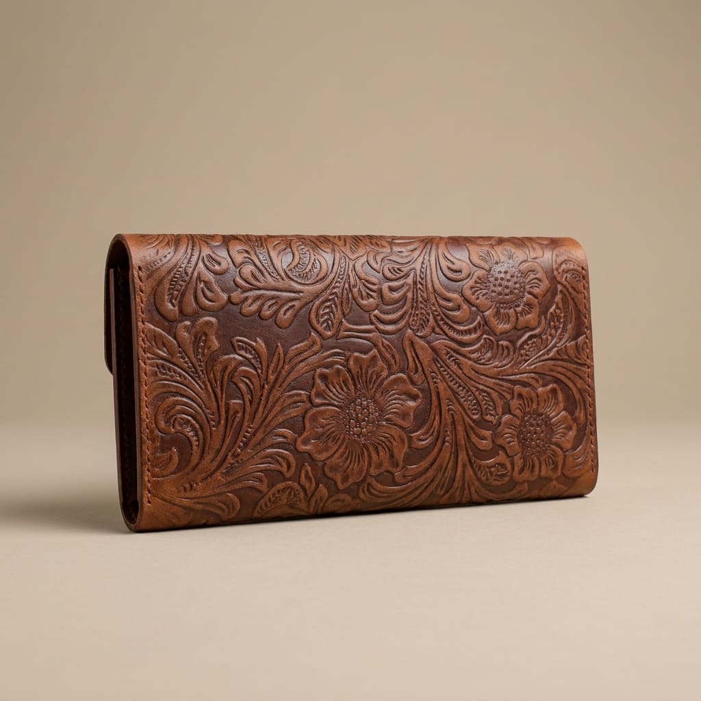Handcrafted Tooled Leather Envelope Wallet view 2
