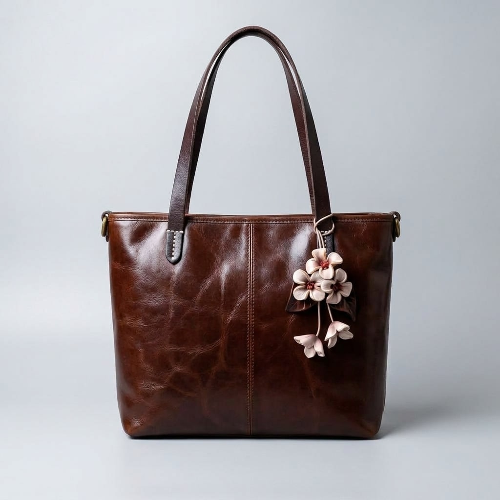 Handcrafted Dark Brown Leather Tote view 4