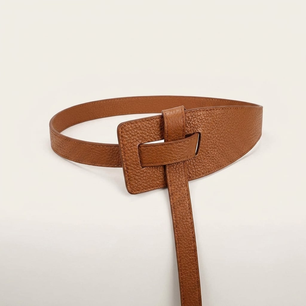 Genuine Pebble Leather Tie Belt - Minimalist Long Drop Wrap Belt - handcrafted premium leather accessories in Black - view 6