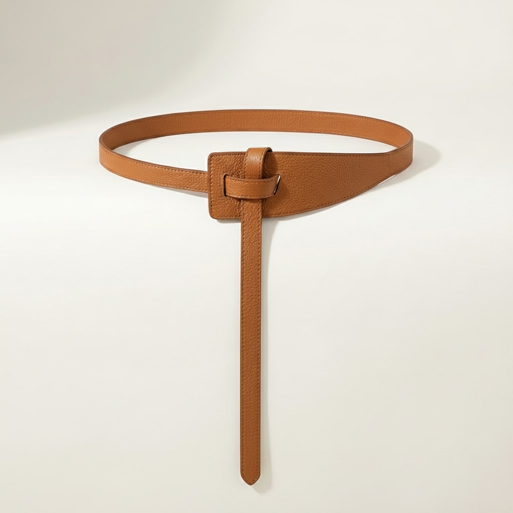 Genuine Pebble Leather Tie Belt - Minimalist Long Drop Wrap Belt - handcrafted premium leather accessories in Black - view 1