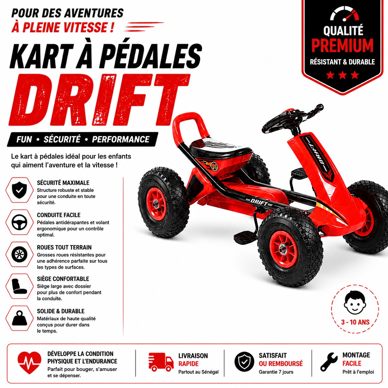 Kart à pédales pour enfant – Style Drift & Tout-Terrain