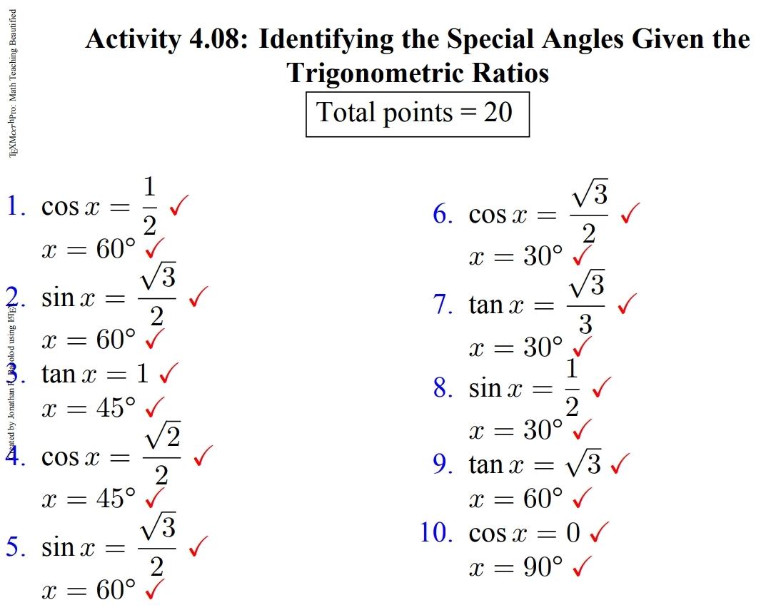 4th Quarter Activity Answer Keys for Grade 9