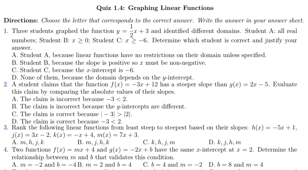 Grade 9 Q1 Multiple-Choice Quizzes + Answer Keys
