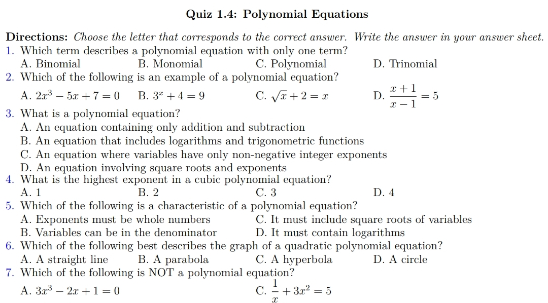 Grade 10 Q1 Multiple-Choice Quizzes + Answer Keys
