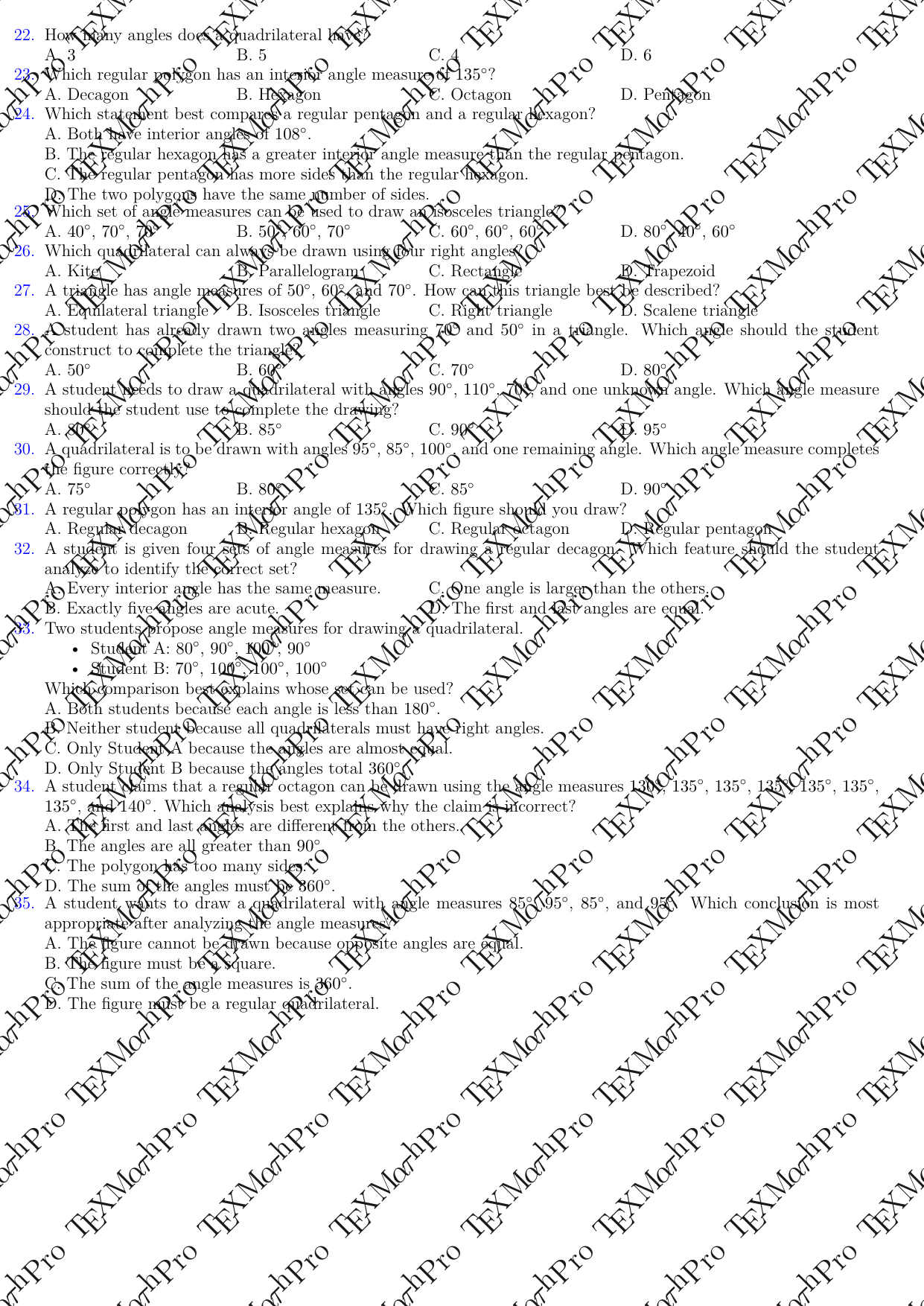 Grade 7 T1 Multiple-Choice Quizzes + Answer Keys