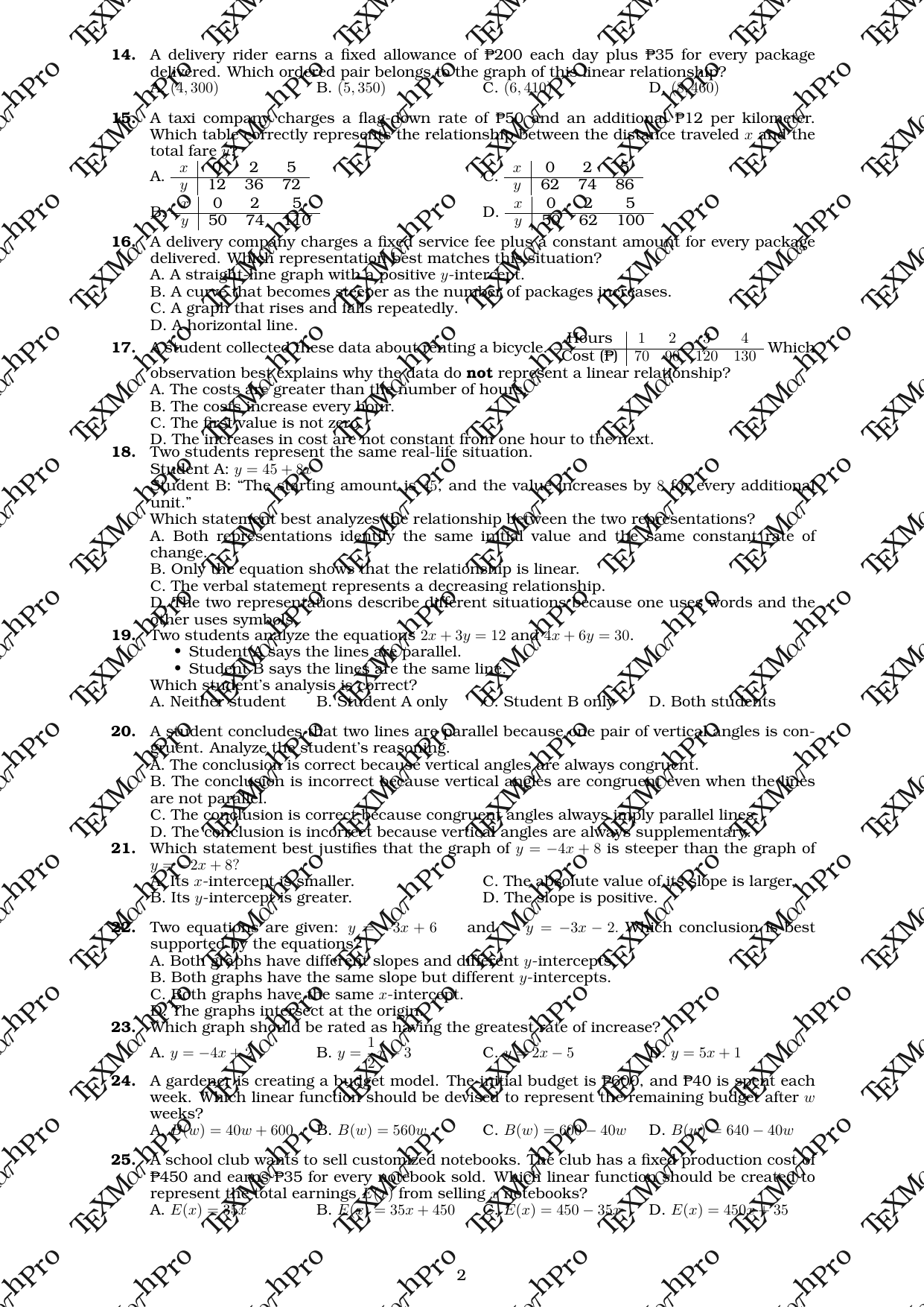 Grade 9 T1 Second Summative Test + Answer Key + TOS (Standard)