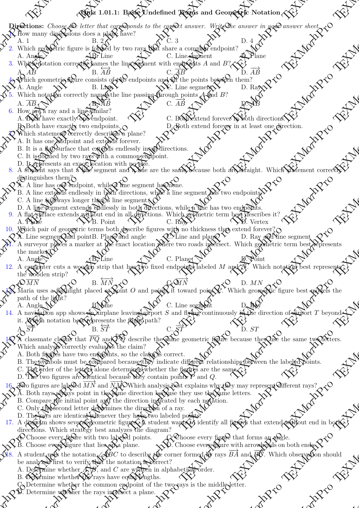 Grade 9 T1 Multiple-Choice Quizzes + Answer Keys