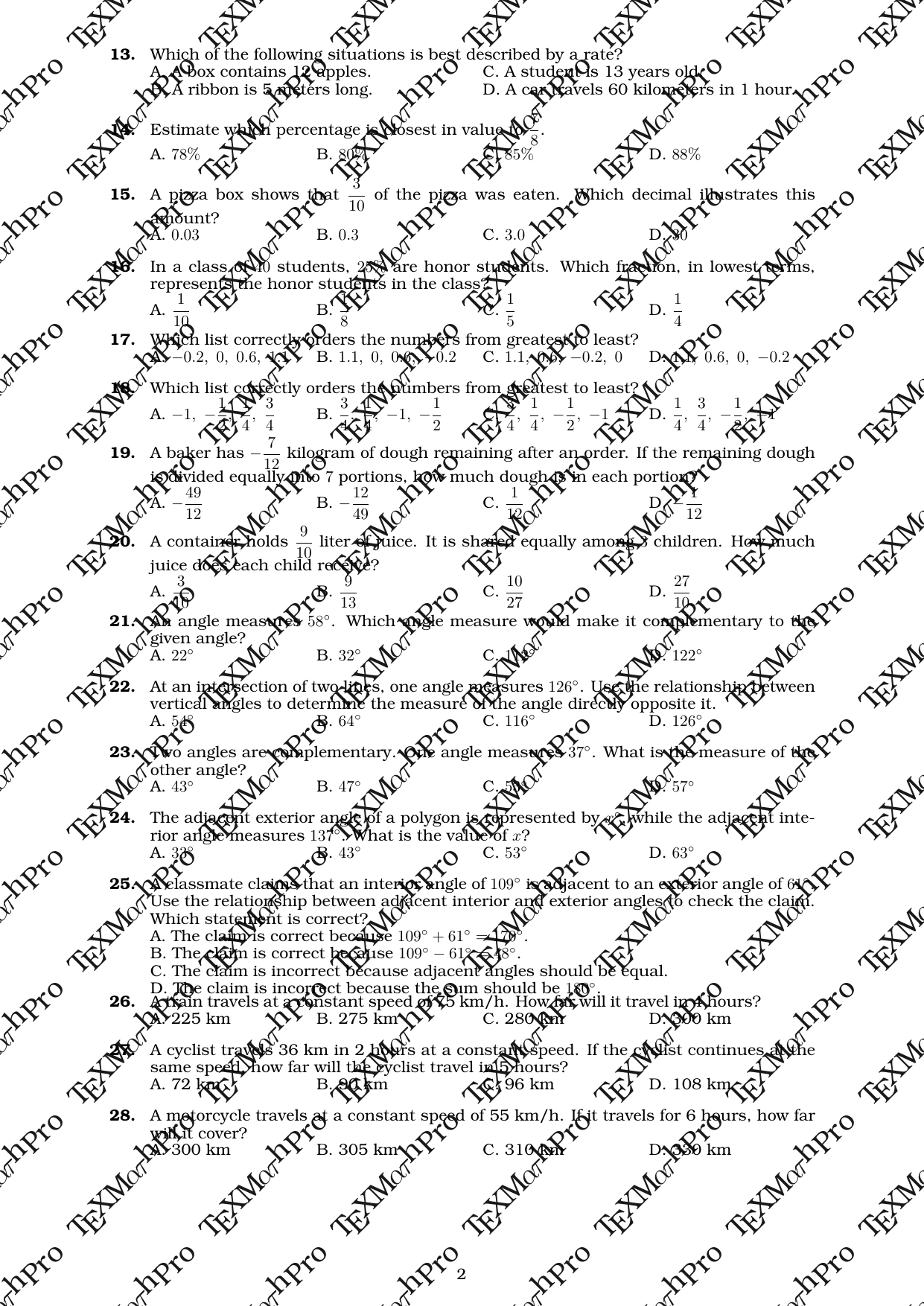 Grade 7 T1 Term Exam + Answer Key (Basic)