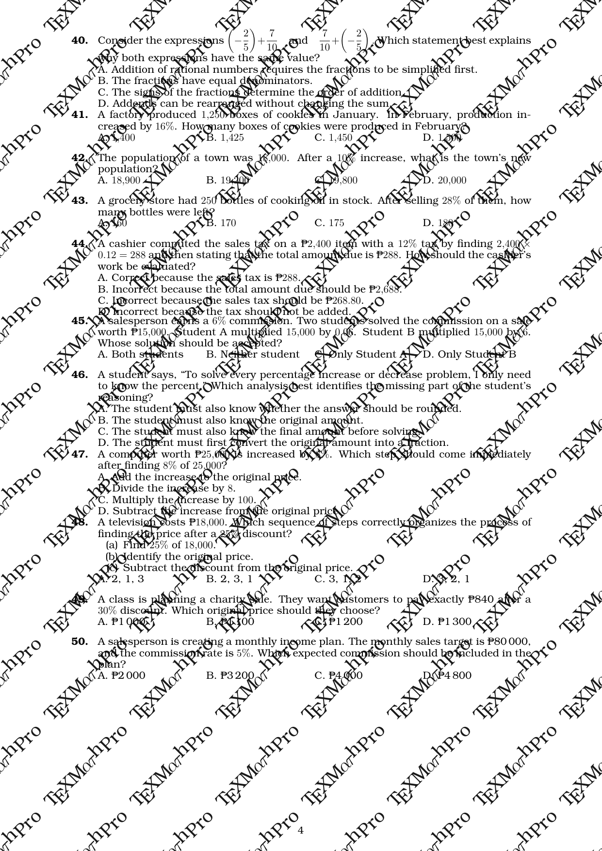 Grade 7 T1 Term Exam + Answer Key (Basic)