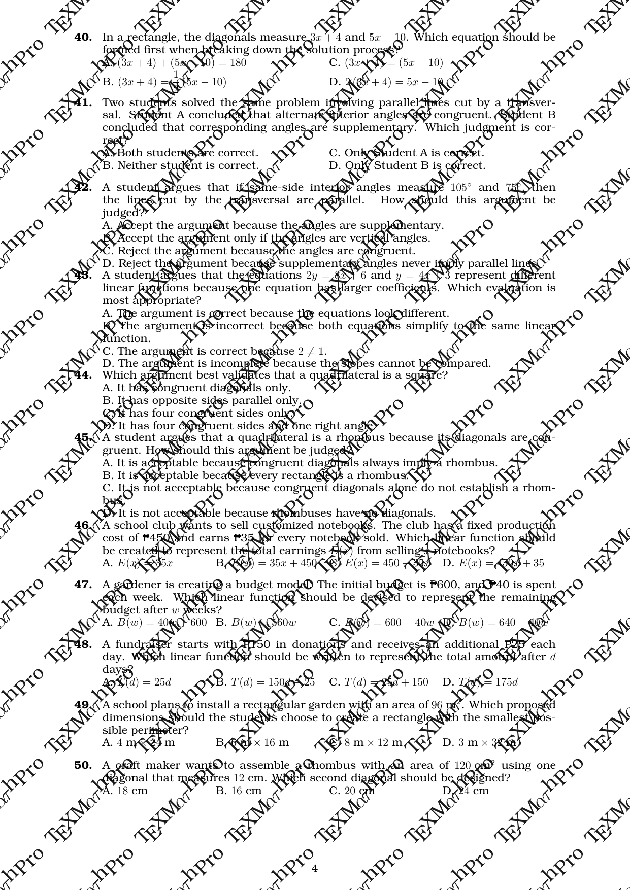 Grade 9 T1 Term Exam + TOS + Answer Key (Standard)