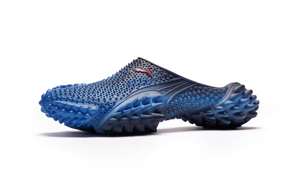 A$AP Rocky x PUMA Mostro 3.D Mule Blue Glimmer colorway, 3D-printed upper with external spikes detail