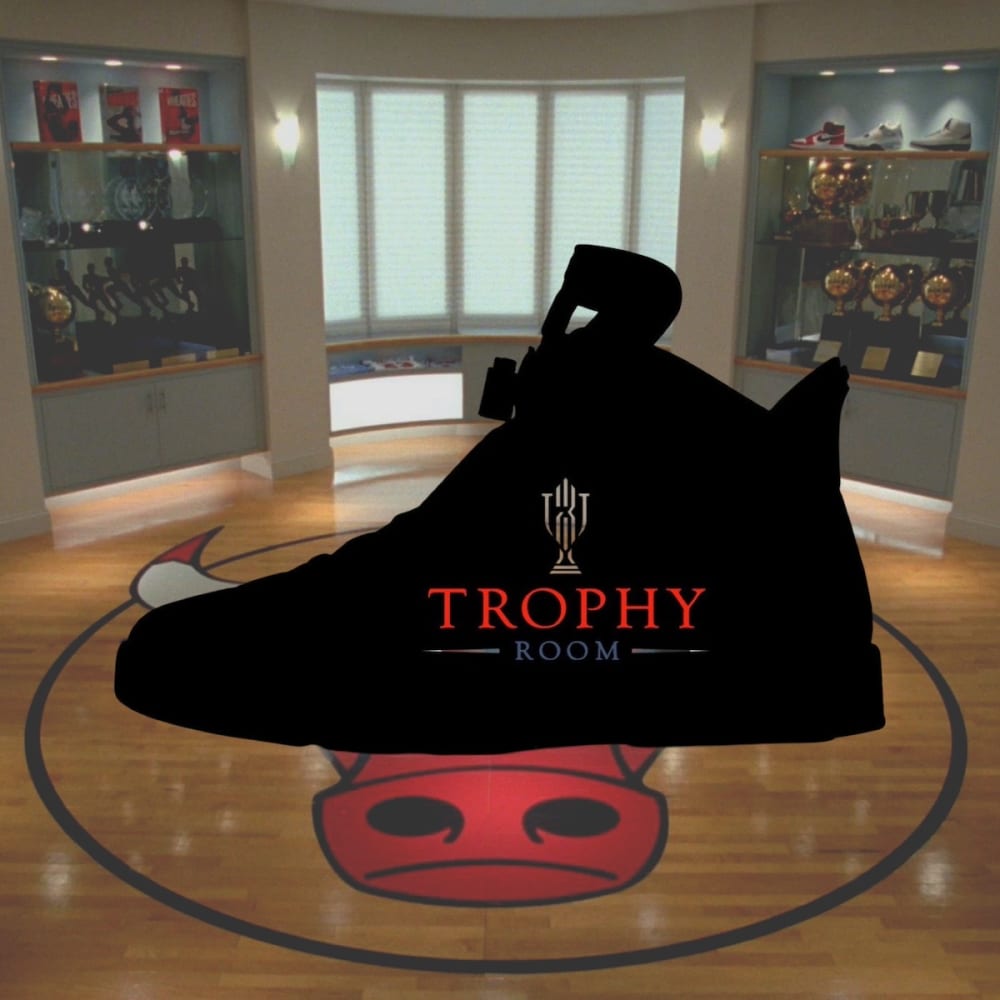 Trophy Room Air Jordan 6 FQ2954-101 detailed shot - white and crimson premium leather heel and Jumpman logo