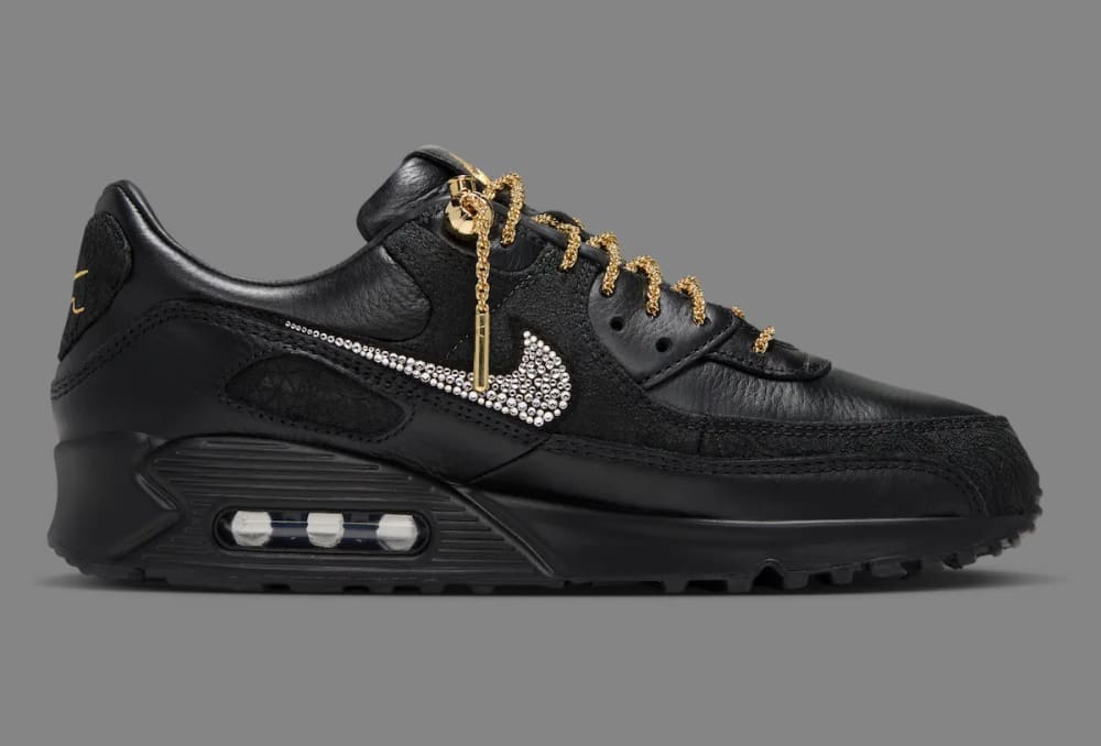 Victor Solomon x Nike Trophies Black collection detail crystal Swoosh chain laces