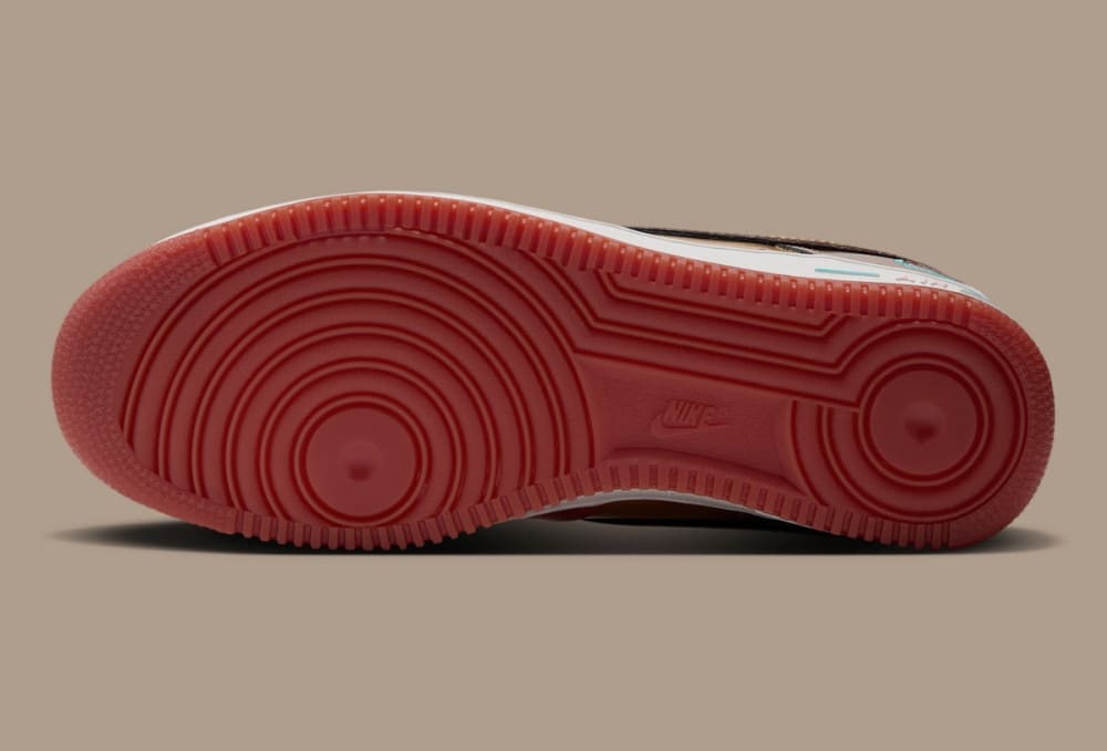 NIGO x j-hope Nike Air Force 1 '01 brick red outsole with concentric circle pivot point tread